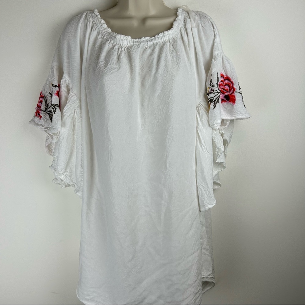 Feathers Bell Sleeve Floral Embroidered Top sz 2X Boho Fairy Hippie Festival